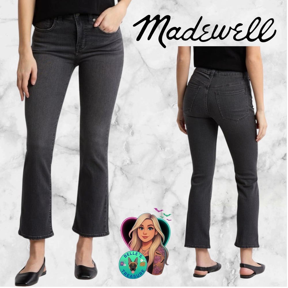 Madewell Mid-Rise Kick Out Jeans Denaud Wash Black Cropped Flare Womens 26 25x25